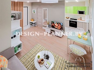 Ультра бюджетное решение кухни-гостиной для микро квартиры студии в городе Фаниполь в 30 квадратных метров от дизайнера Ярославцевой Екатерины.