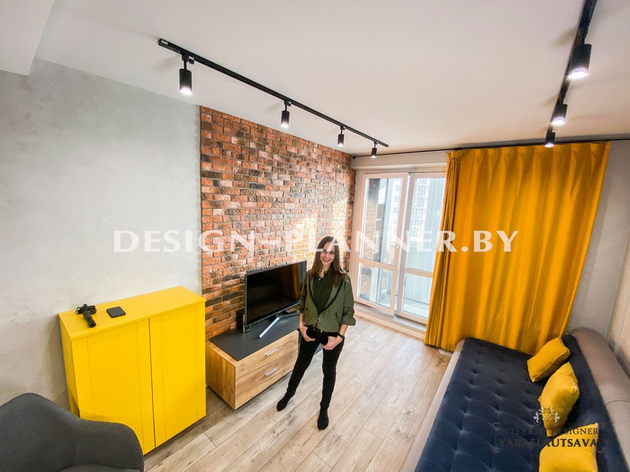 Реализация дизайна интерьера квартиры в ЖК "Минск Мир" в современной стиле с элементами Лофт и минимализм. 